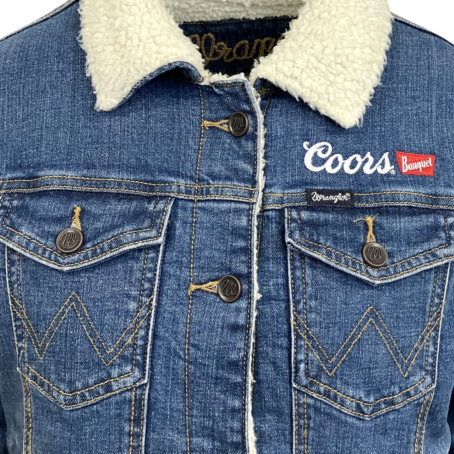 Wrangler Womens Sherpa-Lined Denim Jacket