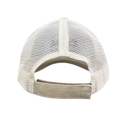 Back view of the Coors Banquet Legacy Cap featuring white mesh panels and an adjustable tan fabric strap with hook-and-loop closure.